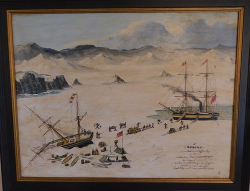 BAFFIN BAY WHALING RESCUE PAINTING20th 38420b