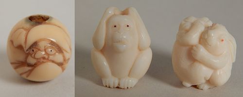 3 CARVED OJIME3 Carved ivory ojime-