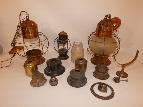 PAIR COPPER LANTERNS & PARTSPair