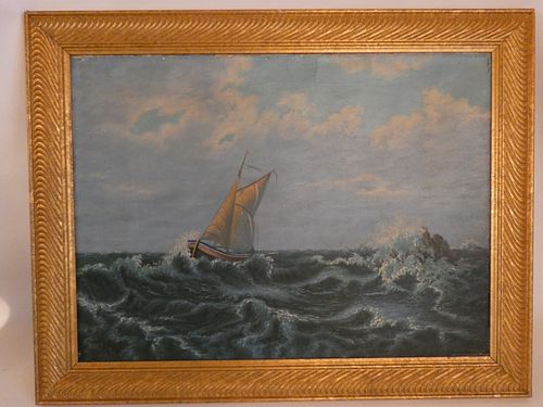 OLD MARINE PAINTING SIGNEDAntique 38427b