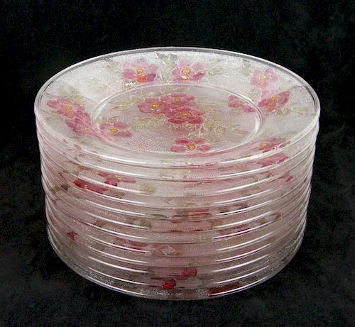 SET OF 12 SANDWICH GLASS PLATESSet 3842b3