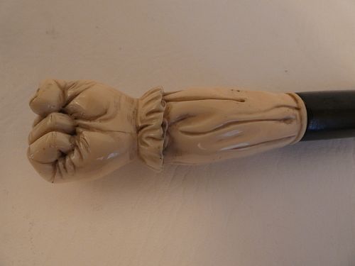 BONE CLENCHED FIST CANEAntique 3842d4