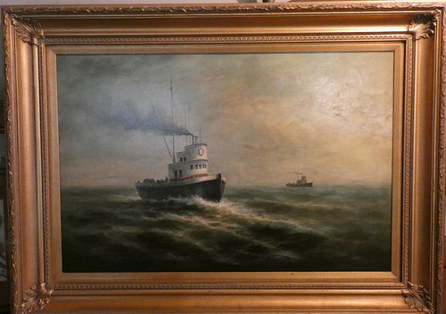 TOWNSEND PAINTING OF TUGBOATSLarge 3842e5