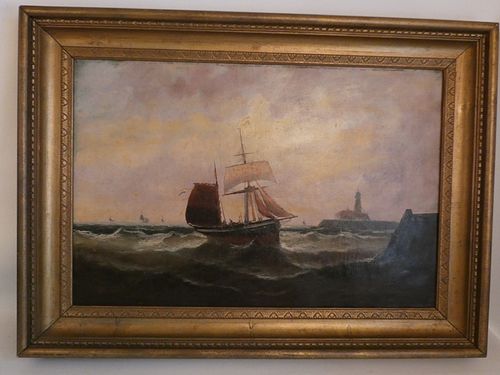 ANTIQUE DUTCH SEASCAPE BOATLarge 3842e7