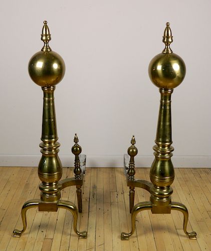 PAIR OF MONUMENTAL BRASS ANDIRONSPair