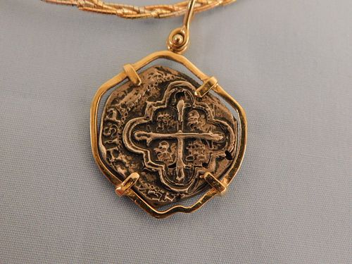 SPANISH REALE COIN ON 14K NECKLACEAntique