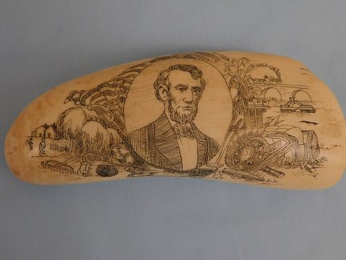 LINCOLN SCRIMSHAW WHALE TOOTHScrimshaw