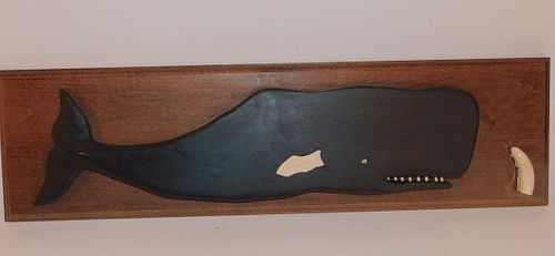 CARVED WOOD WHALE PLAQUEVintage