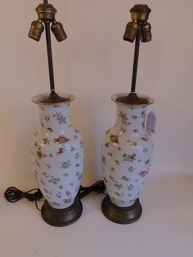 PAIR OLD PORCELAIN TABLE LAMPS 384575