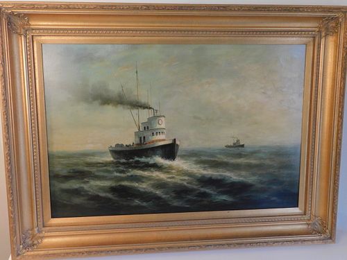 C TOWNSEND PAINTING OF TUGBOATSOld 38457a