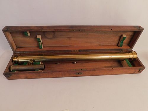 LARGE ANTIQUE CASED BRASS TELESCOPE19th