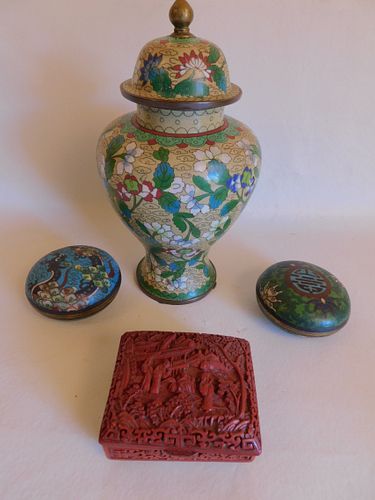 OLD CHINESE CLOISONNE CINNABAR 384652