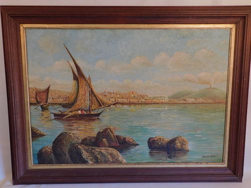 HEINRICH THIES ITALIAN HARBOR PAINTINGOld 384668