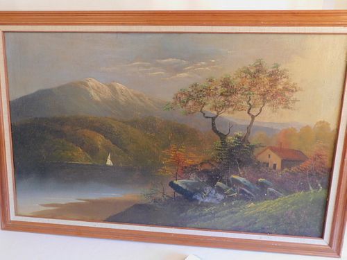 OLD MOUNTAIN LANDSCAPE OIL PAINTINGCirca 384669