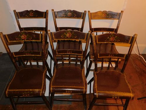 6 ANTIQUE HITCHCOCK PAINTED CHAIRSSet