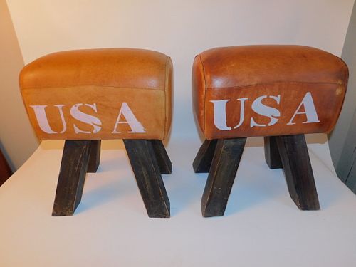 PAIR USA POMMEL HORSE STOOLSPair