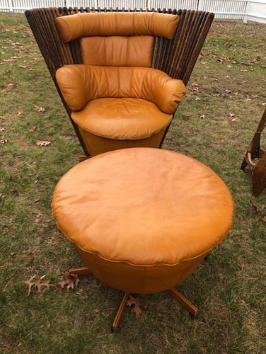 PACIFIC GREEN LEATHER CHAIR OTTOMANLarge 3846b5