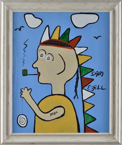 SAM EZELL FOLK ART PAINTING INDIAN paint 3846d0