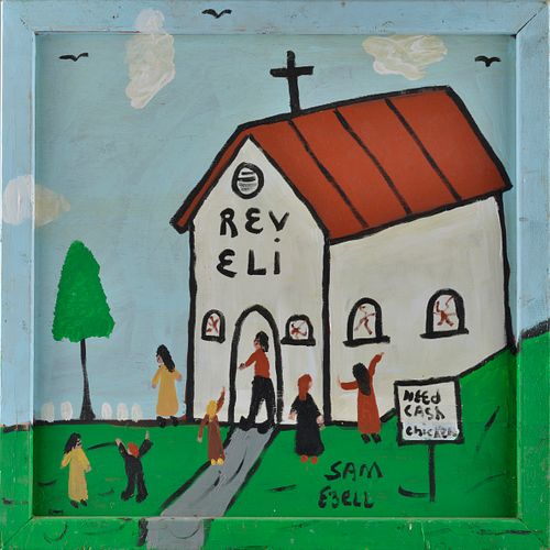 SAM EZELL FOLK ART PAINTING (CHURCH)early