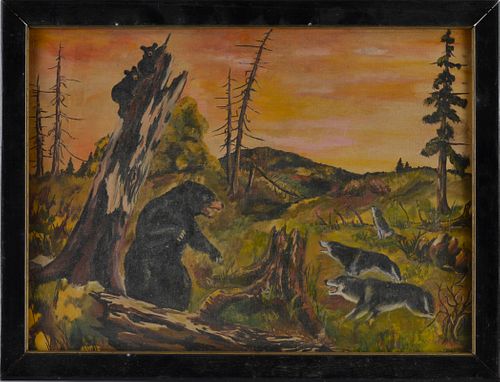 AMERICAN SCHOOL PAINTING OF BEARpaint 38471a