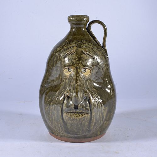 MICHAEL CROCKER POTTERY FACE JUGhandle 3847a1