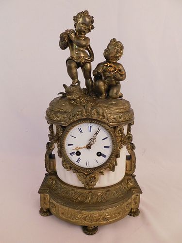 FRENCH BRONZE & MARBLE CLOCK19th century