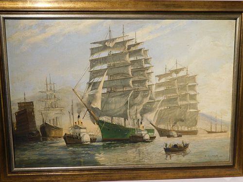 KILNER PAINTING OF SHIPS IN HARBORAntique 384858