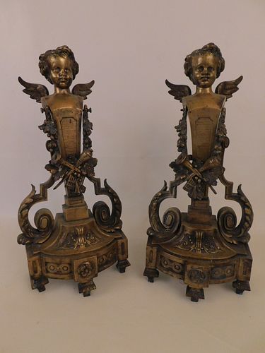 PAIR ANTIQUE FRENCH BRONZE CHENETS 384861