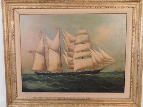 BRITISH CLIPPER SHIP PAINTINGAntique 38485d