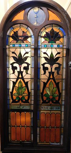 ANTIQUE 8 FT LEADED GLASS WINDOWVictorian 38486a