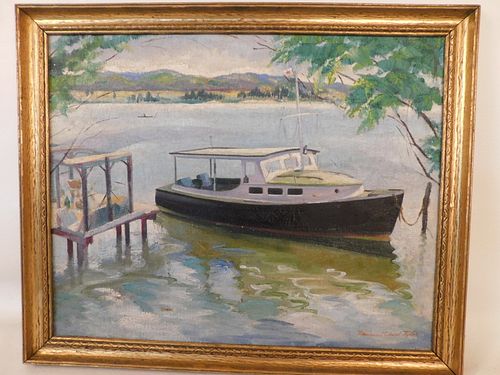 M.Y. TYLER PAINTING OF YACHTOld