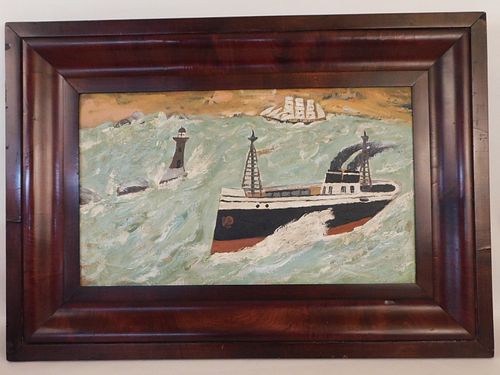 FOLK ART STEAMER PAINTING - G. WOODOld