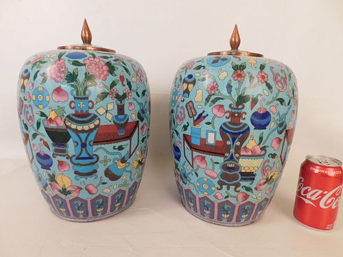 PAIR LARGE JAPANESE CLOISONNE VASESPair 3848b3