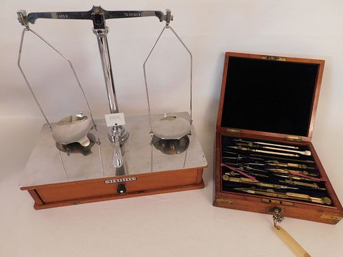 ANTIQUE DRAFTING SET & SCALELot of 2