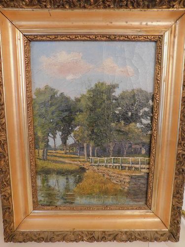 VICTORIAN PAINTING WITH BRIDGE 3848d5