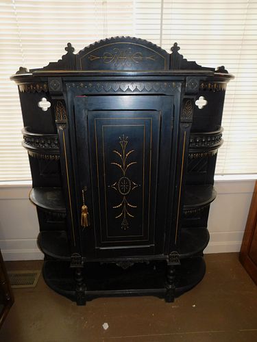 VICTORIAN EBONIZED ETAGERE CABINETVictorian