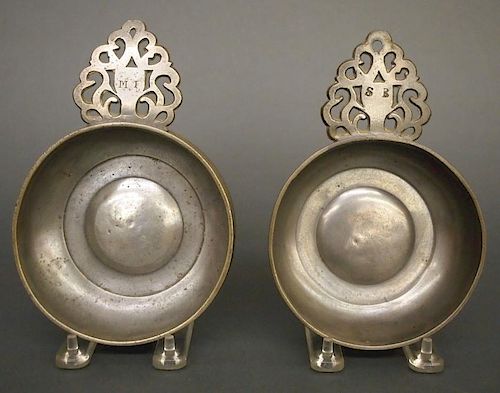 2 PEWTER PORRINGERSTwo late 18th-early