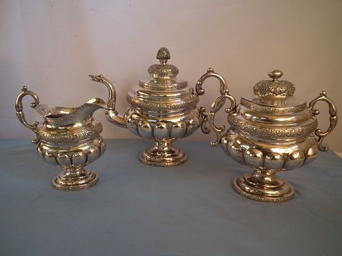 ANTIQUE COIN SILVER TEA SETOversized