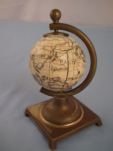 SCRIMSHAW BONE MINIATURE GLOBEOld