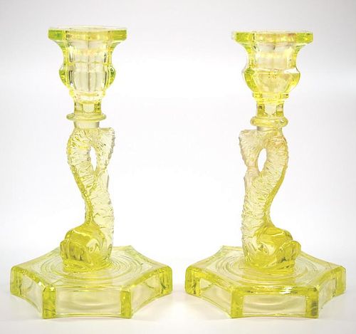 PRESSED DOLPHIN CANDLESTICKS, PAIRA