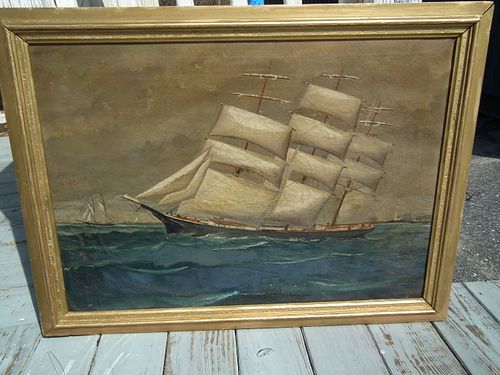 ANTIQUE PAINTING OF CLIPPER SHIP 384cb1