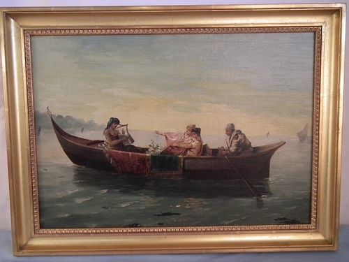 EGYPTIAN BOAT OIL PAINTING19th