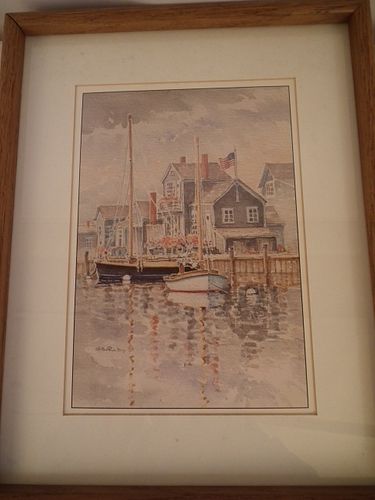 GS HILL NANTUCKET HARBOR PAINTINGWatercolor 384d3b