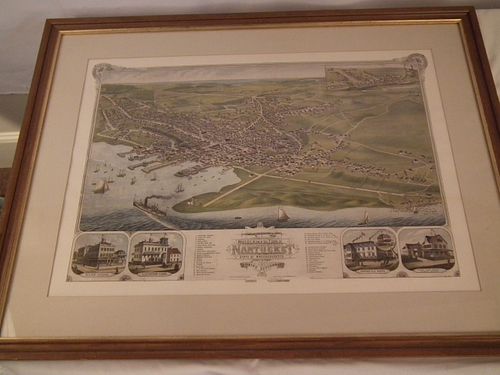 NANTUCKET 1881 MAPOld framed birdseye 384d41