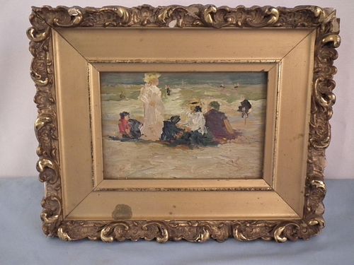 IMPRESSIONIST BEACH SCENE PAINTINGOld 384d55