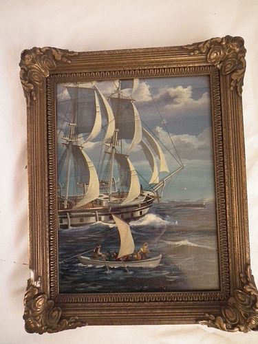 WHALING SCENE PAINTINGOld oil painting 384d6d