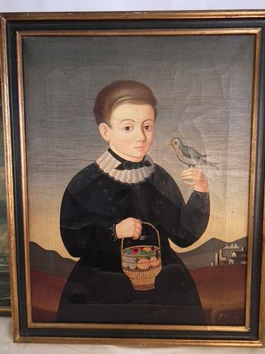 FOLK ART PORTRAIT BOY & EGGSCharming