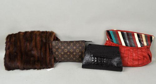 THREE VINTAGE LEATHER HANDBAGS/MINK