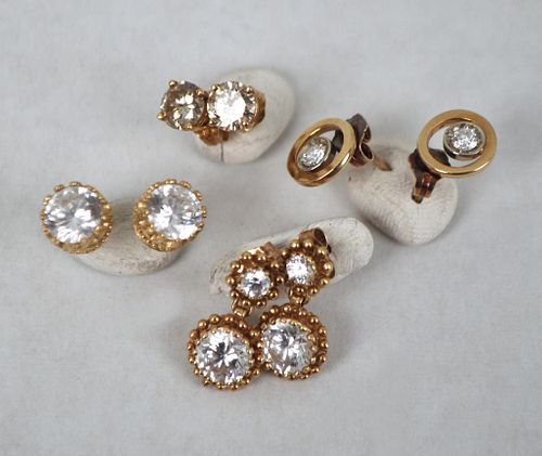 FOUR PAIRS 14K GOLD DIAMOND STUD 38274b