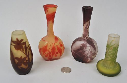 GROUP FOUR SMALL GALLE ART GLASS VASEScomprising